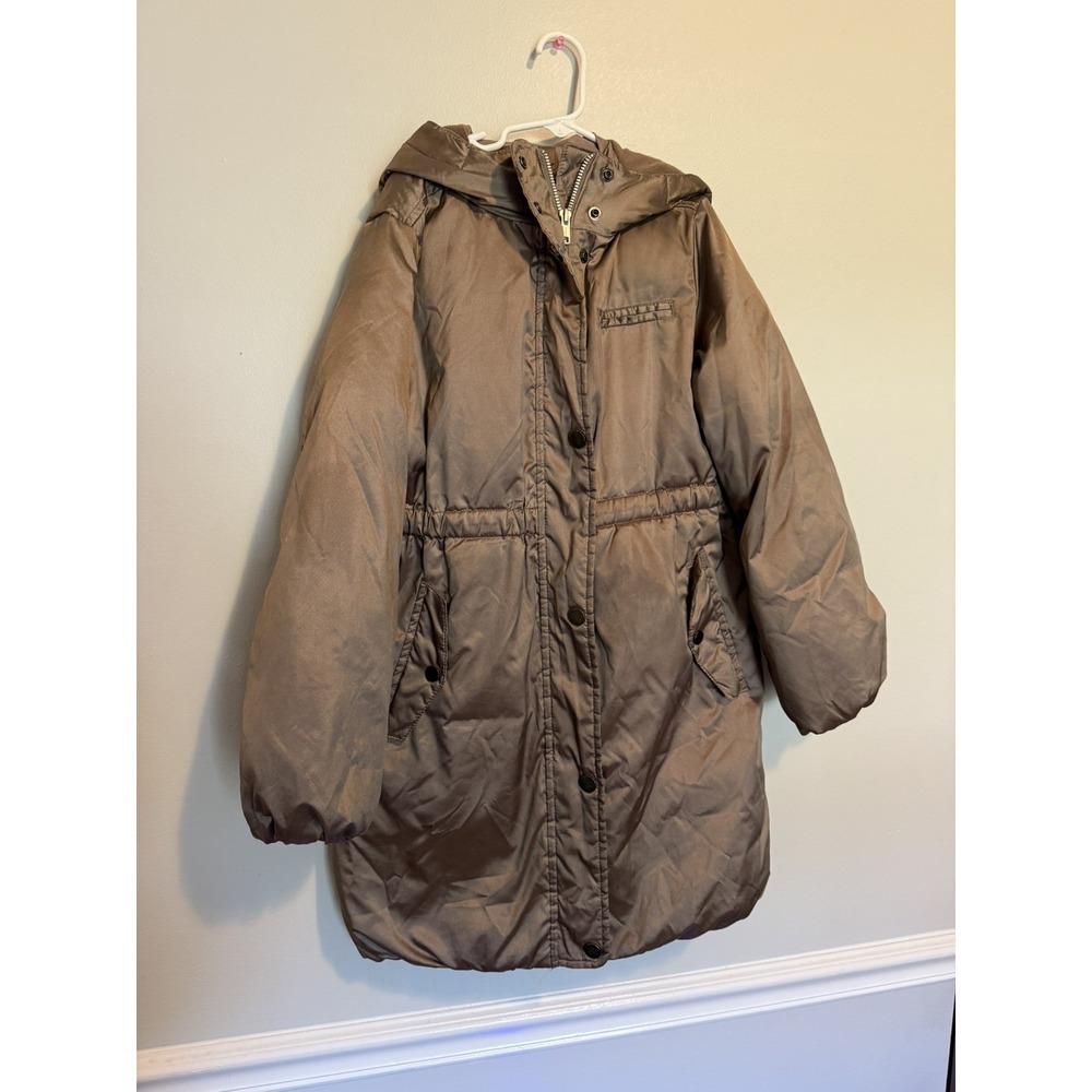 GAP KIDS Puffy Winter Jacket Size L (10) Hooded Bronze Taupe Brown Beige Shiny